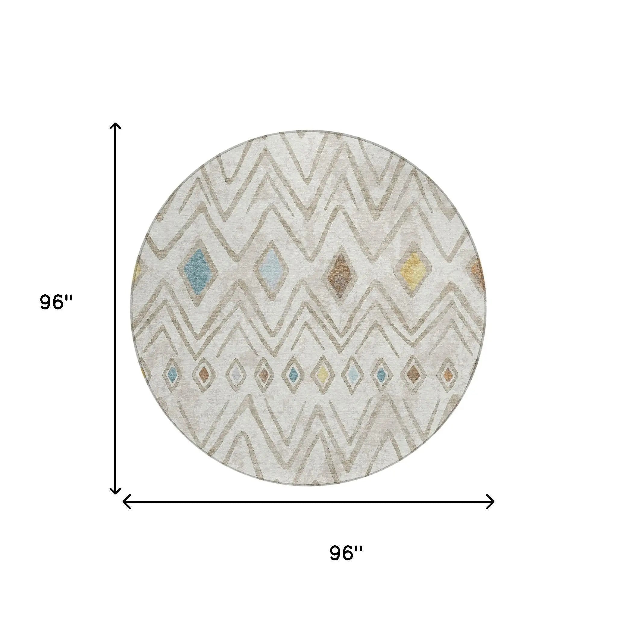 8' Ivory And Brown Round Geometric Washable Indoor Outdoor Area Rug Homeroots Outdoor