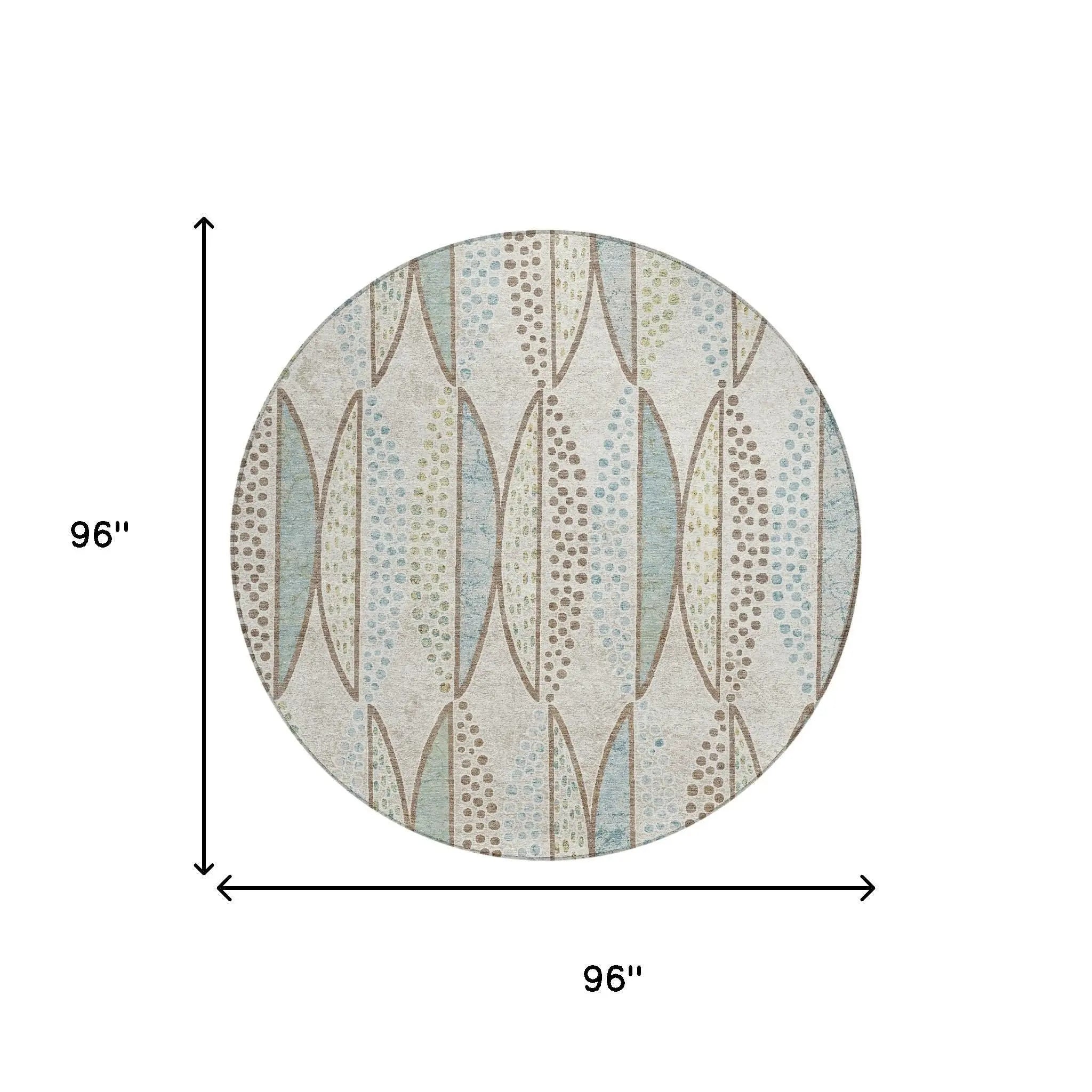8' Ivory And Brown Round Geometric Washable Indoor Outdoor Area Rug Homeroots Outdoor