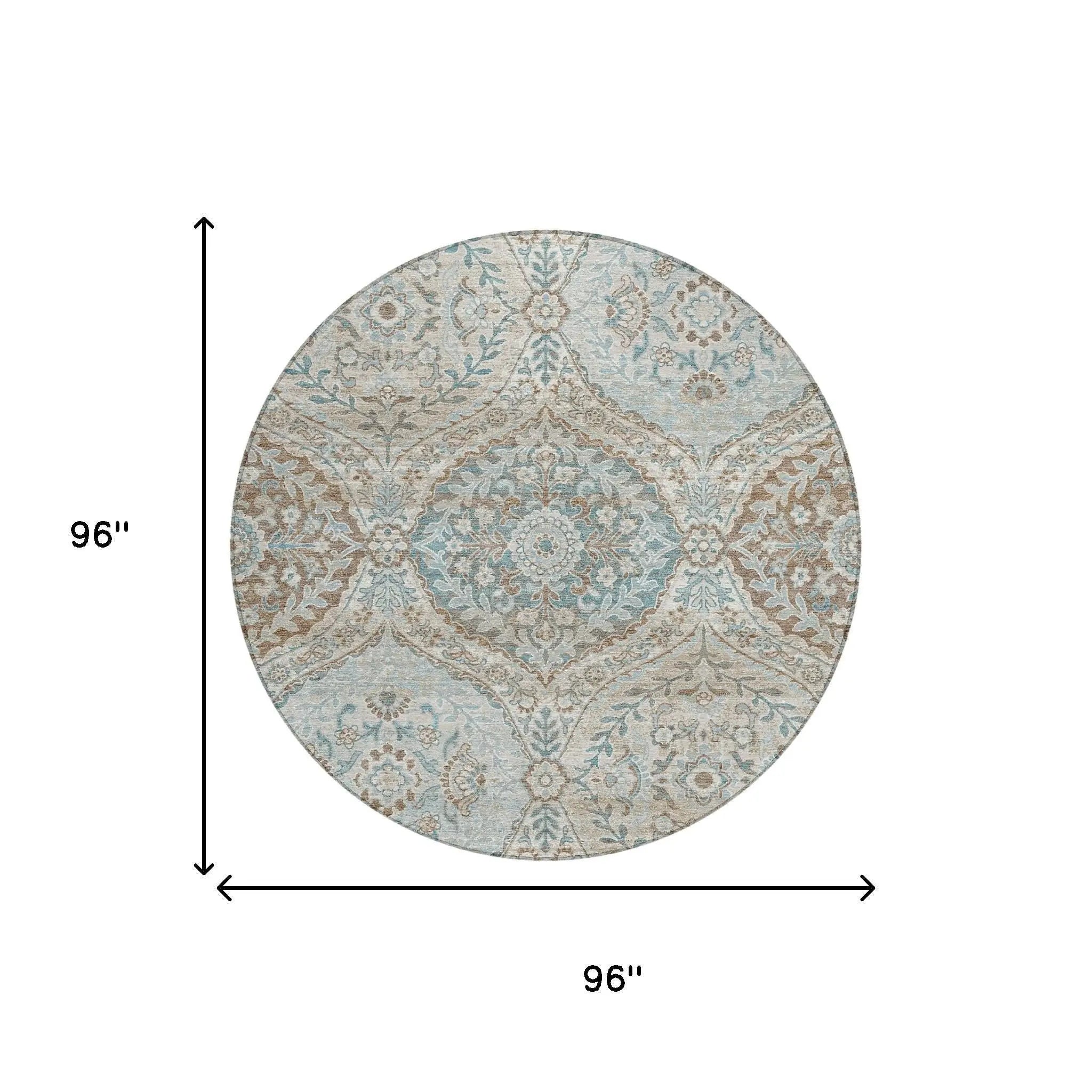 8' Ivory And Brown Round Ogee Washable Indoor Outdoor Area Rug Homeroots Outdoor