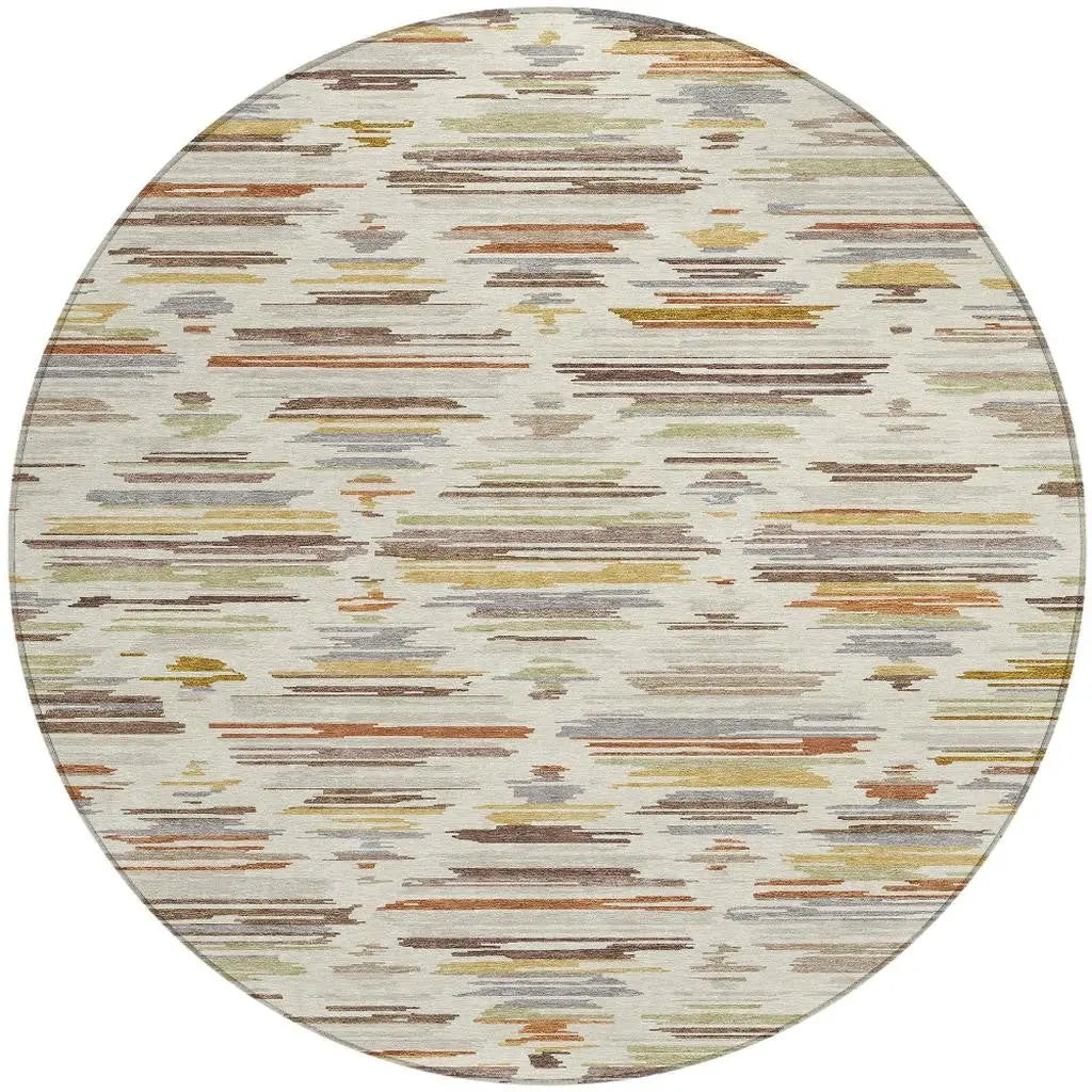 8' Ivory And Brown Round Southwestern Washable Indoor Outdoor Area Rug Homeroots Outdoor