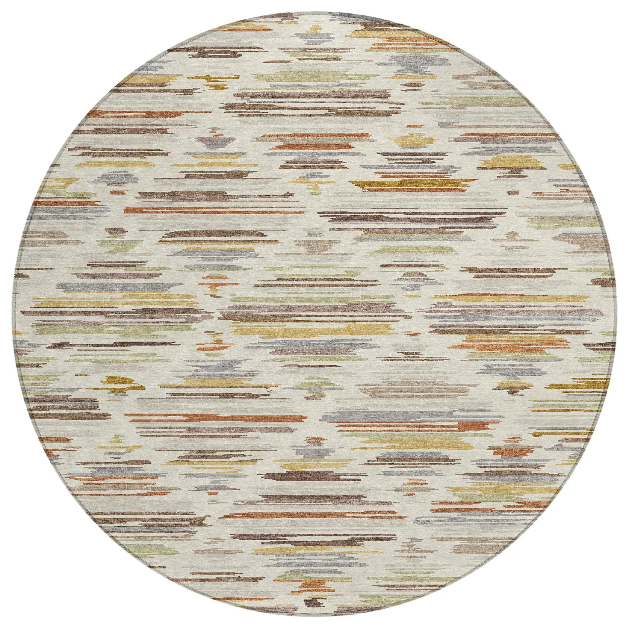 8' Ivory And Brown Round Southwestern Washable Indoor Outdoor Area Rug Homeroots Outdoor