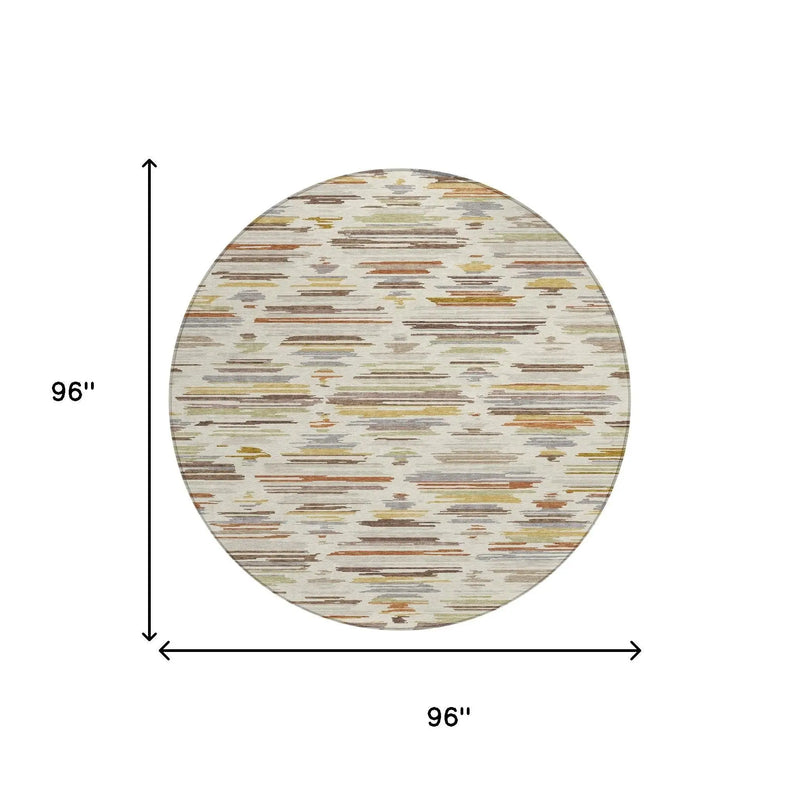 8' Ivory And Brown Round Southwestern Washable Indoor Outdoor Area Rug Homeroots Outdoor