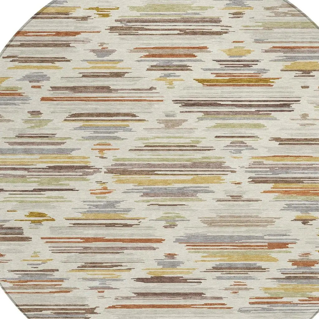 8' Ivory And Brown Round Southwestern Washable Indoor Outdoor Area Rug Homeroots Outdoor