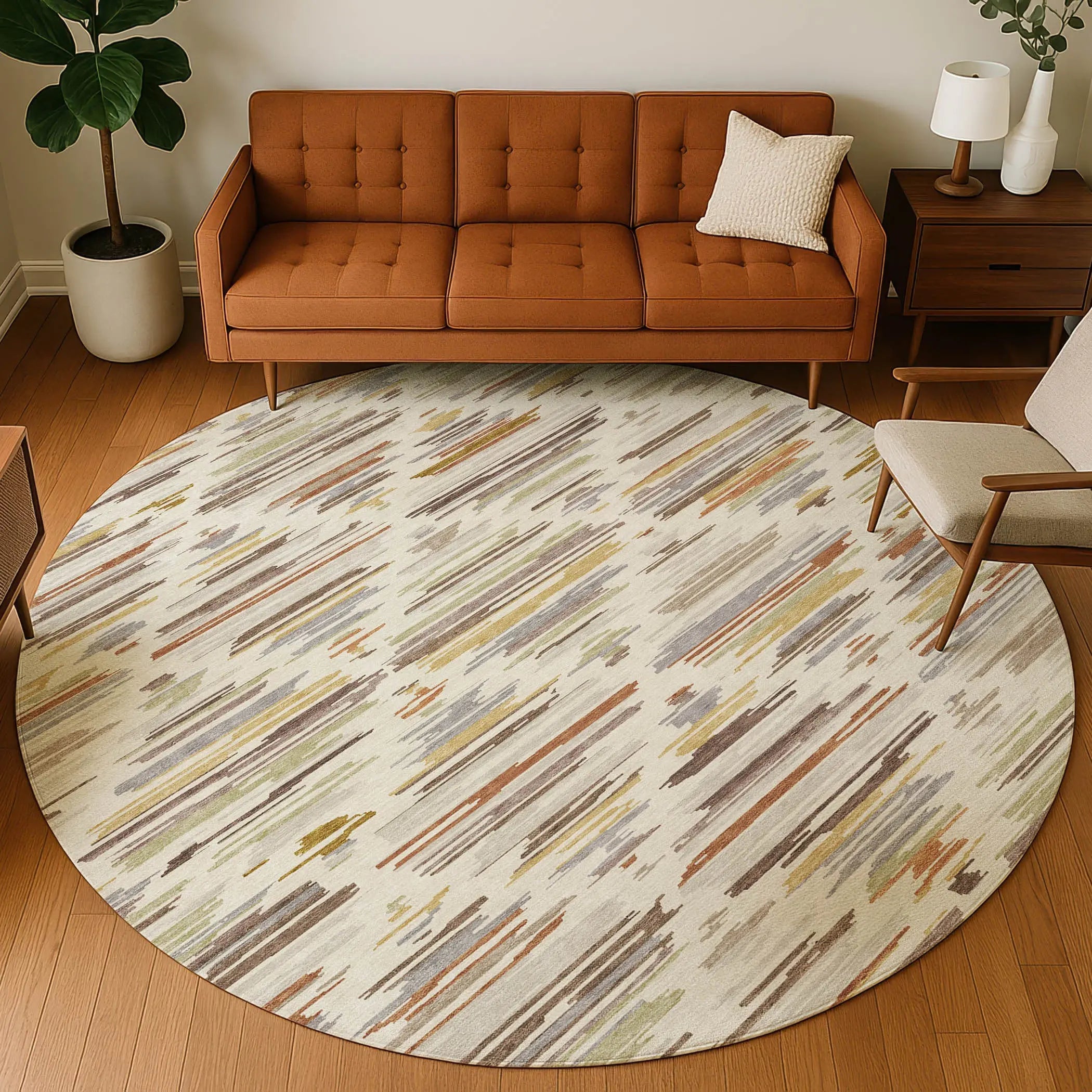 8' Ivory And Brown Round Southwestern Washable Indoor Outdoor Area Rug Homeroots Outdoor