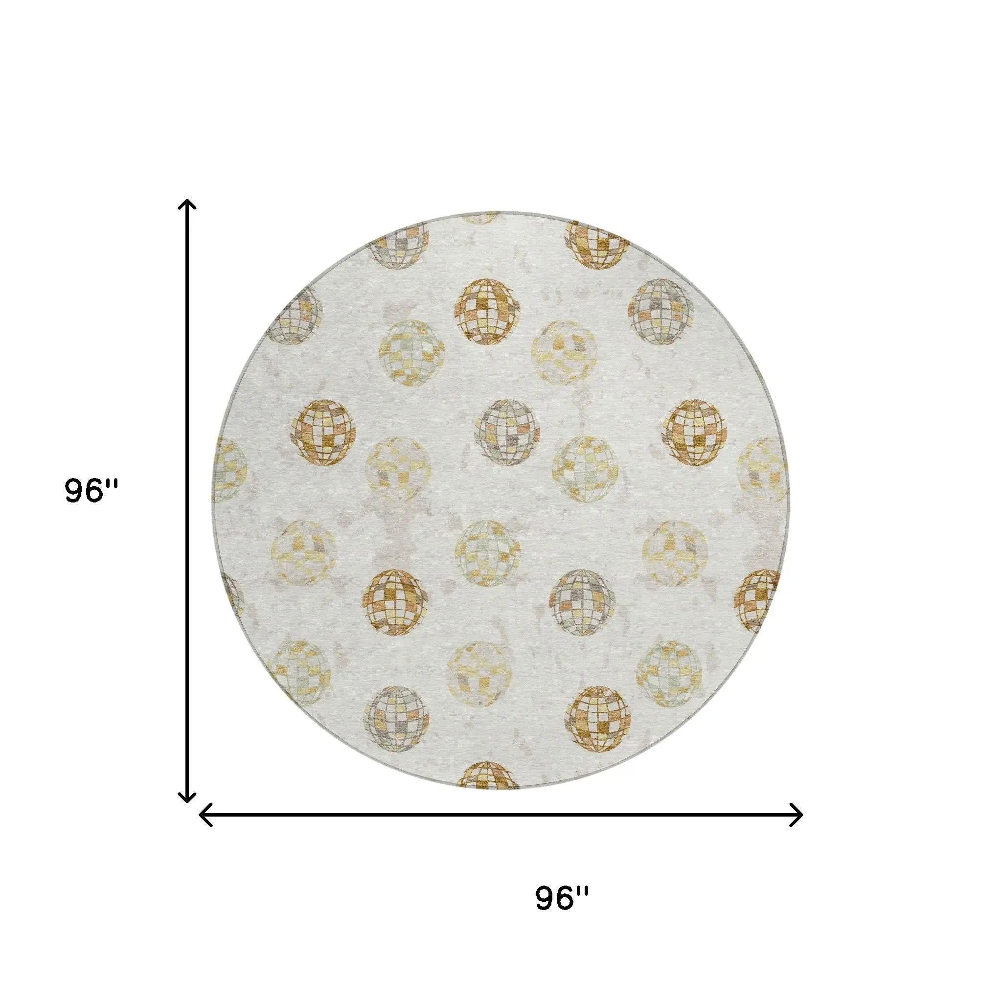 8' Ivory And Copper Round Geometric Washable Indoor Outdoor Area Rug Homeroots Outdoor