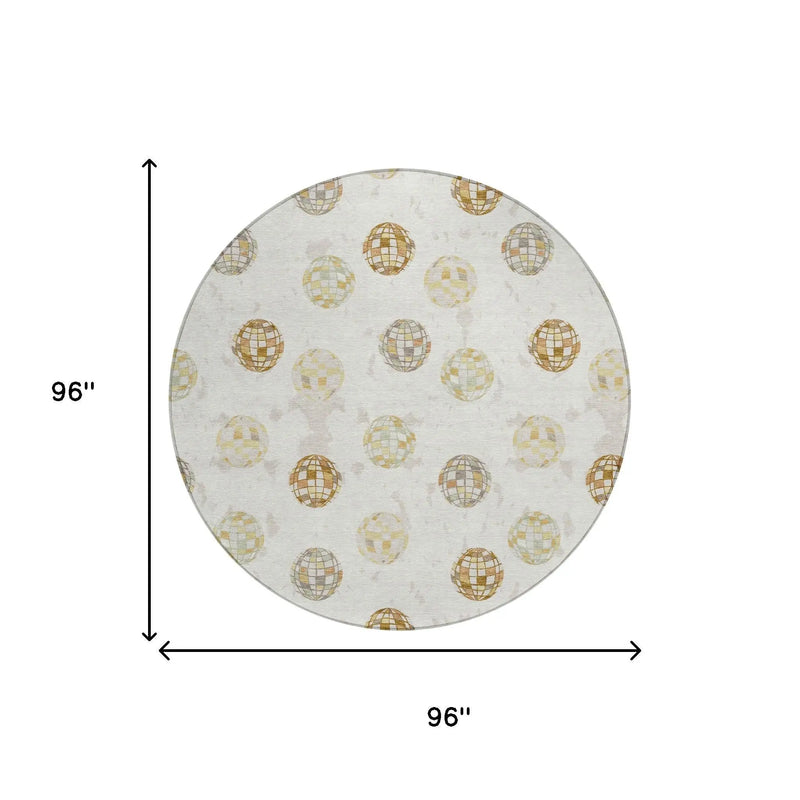 8' Ivory And Copper Round Geometric Washable Indoor Outdoor Area Rug Homeroots Outdoor