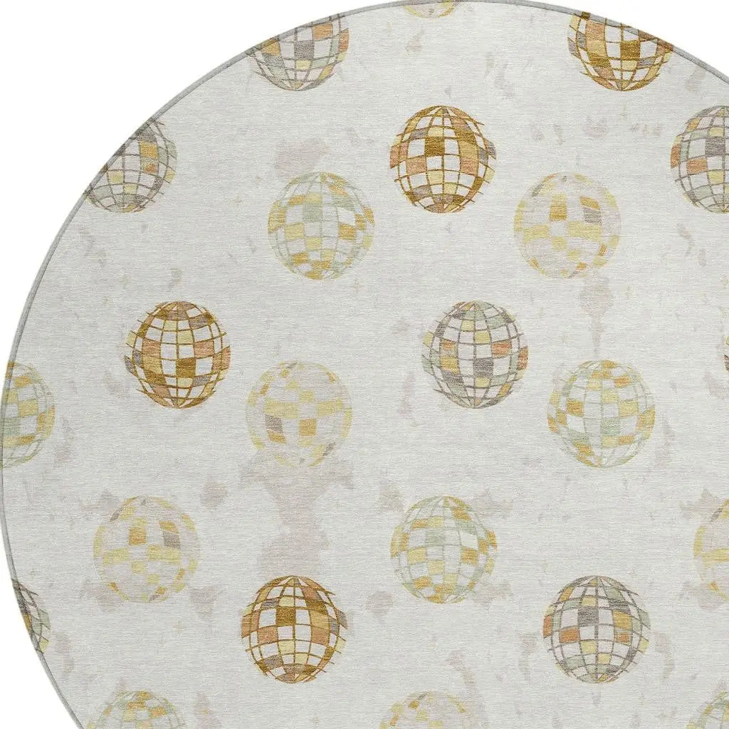 8' Ivory And Copper Round Geometric Washable Indoor Outdoor Area Rug Homeroots Outdoor