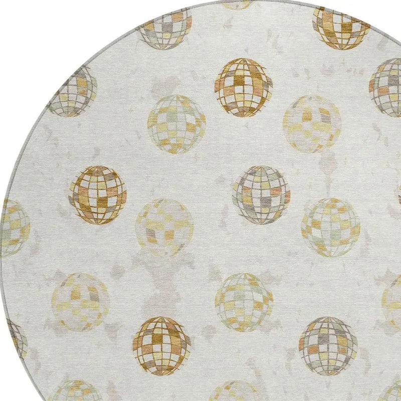 8' Ivory And Copper Round Geometric Washable Indoor Outdoor Area Rug Homeroots Outdoor