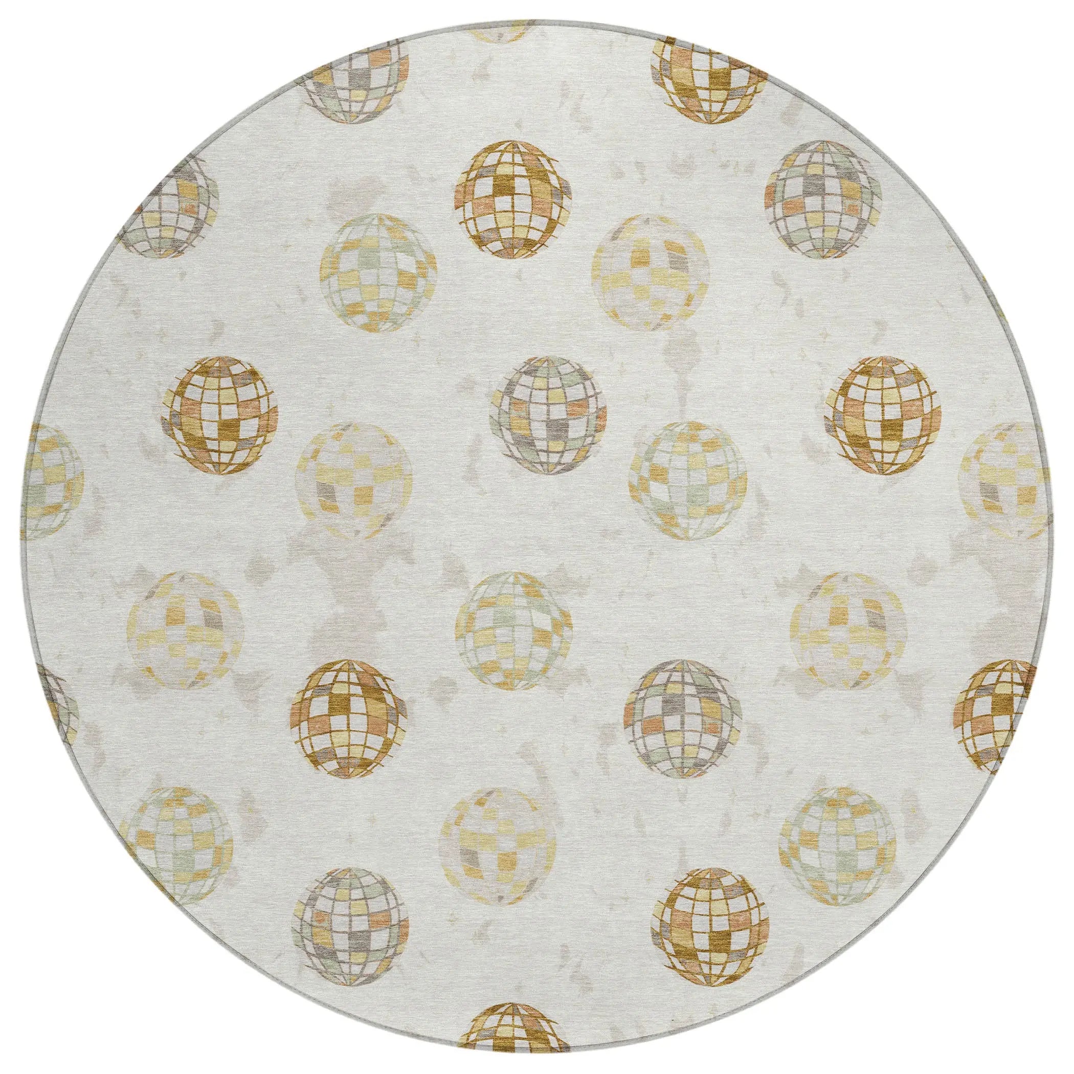 8' Ivory And Copper Round Geometric Washable Indoor Outdoor Area Rug Homeroots Outdoor