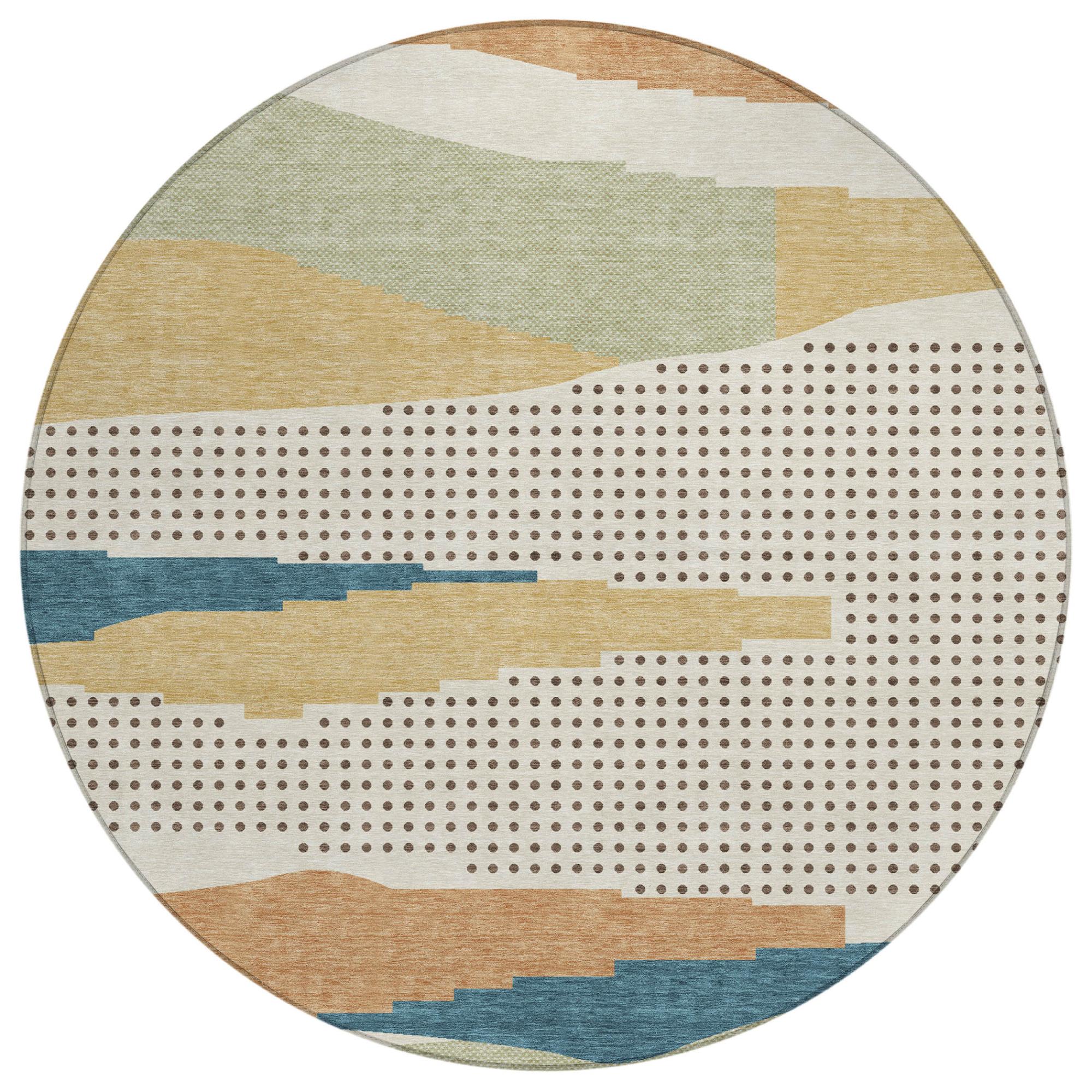8' Ivory And Cream Round Abstract Washable Indoor Outdoor Area Rug Homeroots Outdoor