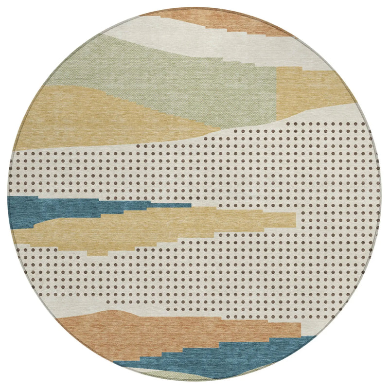8' Ivory And Cream Round Abstract Washable Indoor Outdoor Area Rug Homeroots Outdoor