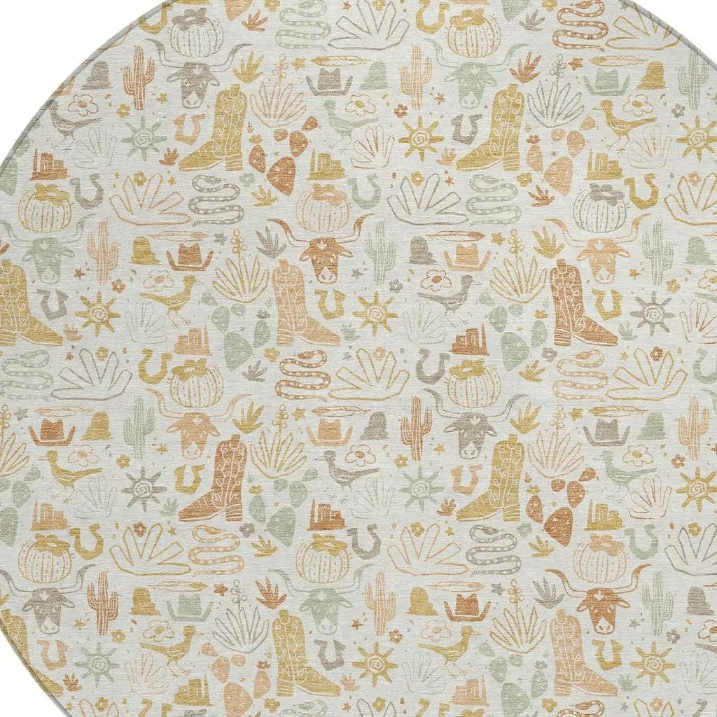 8' Ivory And Cream Round Stars Washable Indoor Outdoor Area Rug Homeroots Outdoor