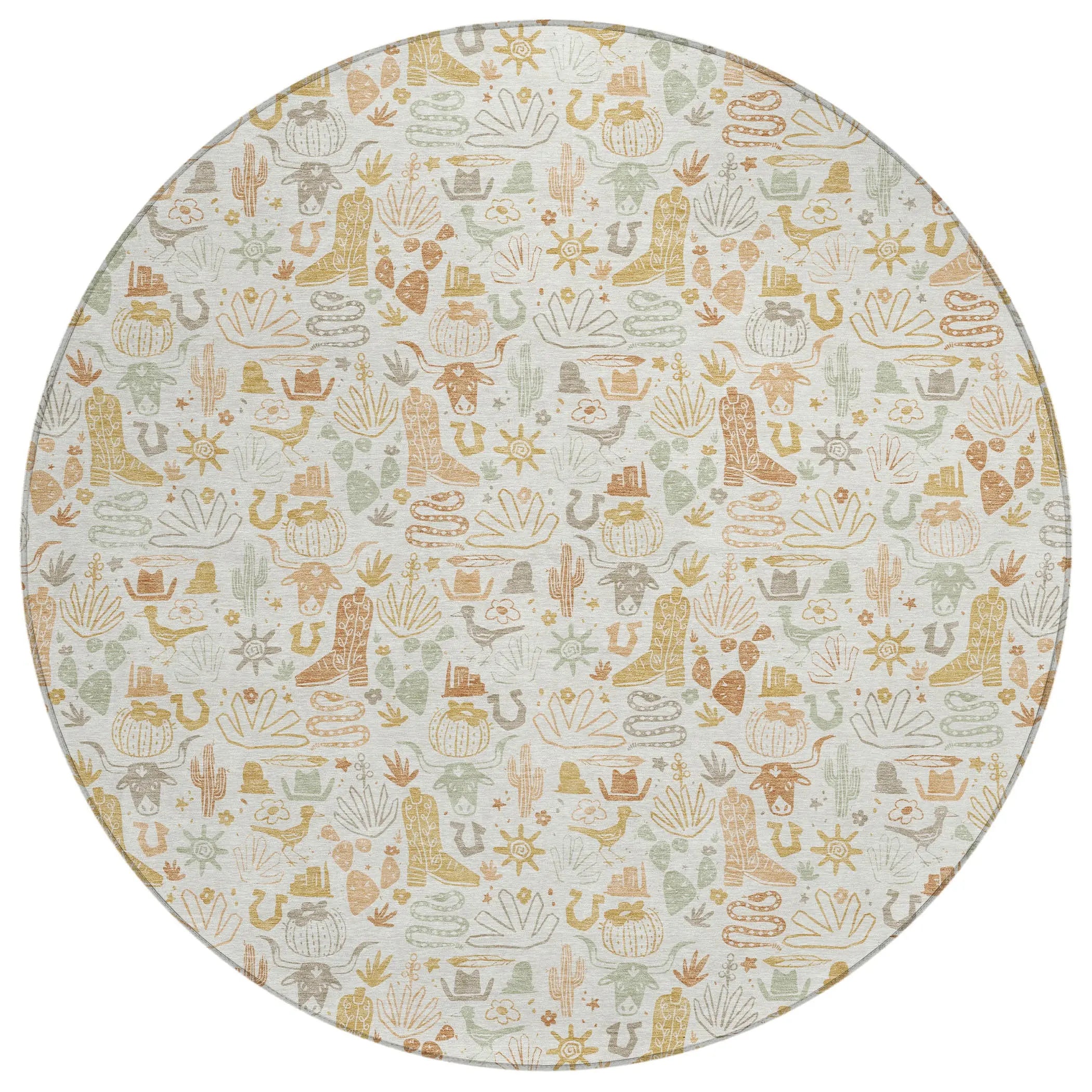 8' Ivory And Cream Round Stars Washable Indoor Outdoor Area Rug Homeroots Outdoor