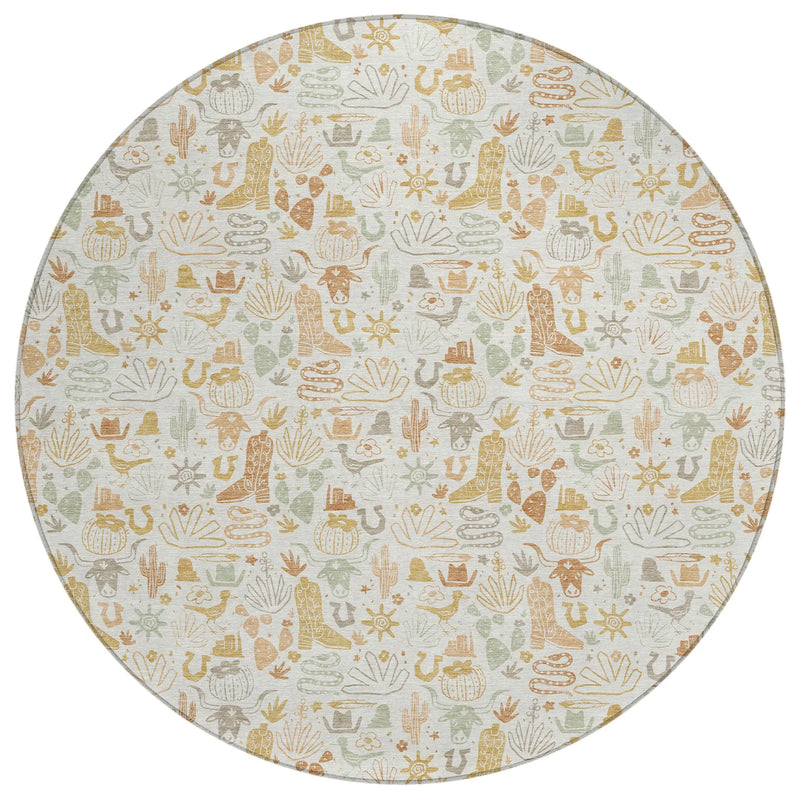 8' Ivory And Cream Round Stars Washable Indoor Outdoor Area Rug Homeroots Outdoor