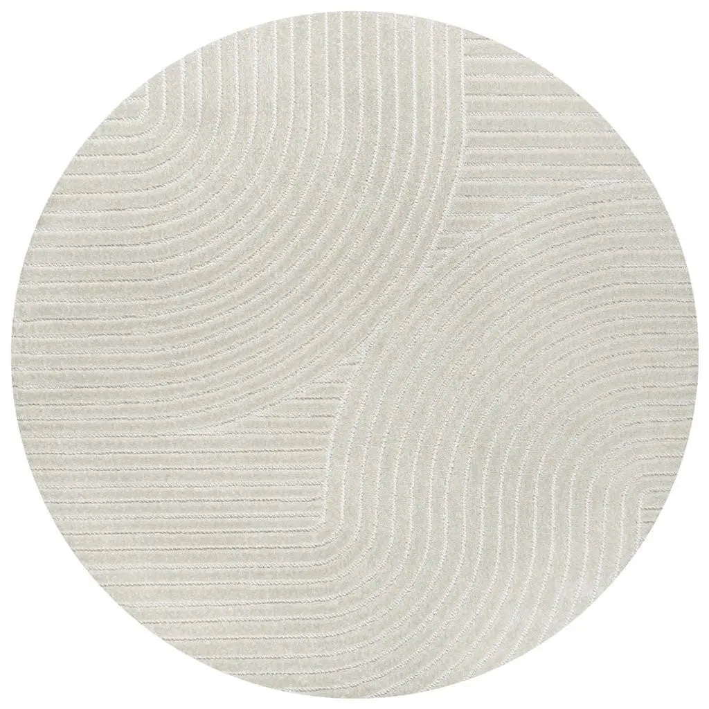 8' Ivory And Cream Round Striped Indoor Outdoor Area Rug Homeroots Outdoor
