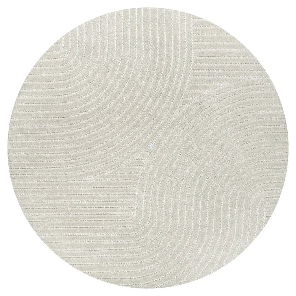 8' Ivory And Cream Round Striped Indoor Outdoor Area Rug Homeroots Outdoor