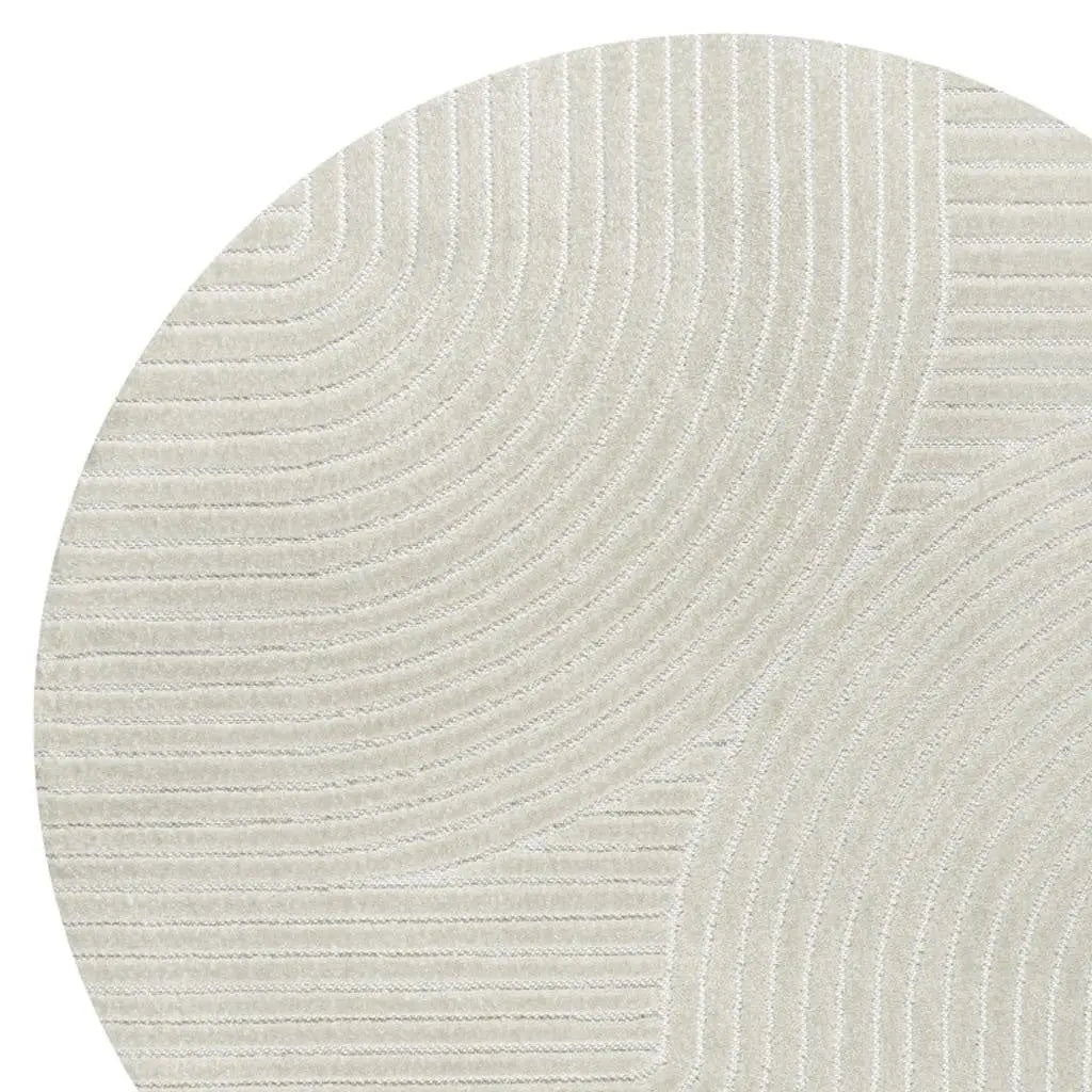 8' Ivory And Cream Round Striped Indoor Outdoor Area Rug Homeroots Outdoor