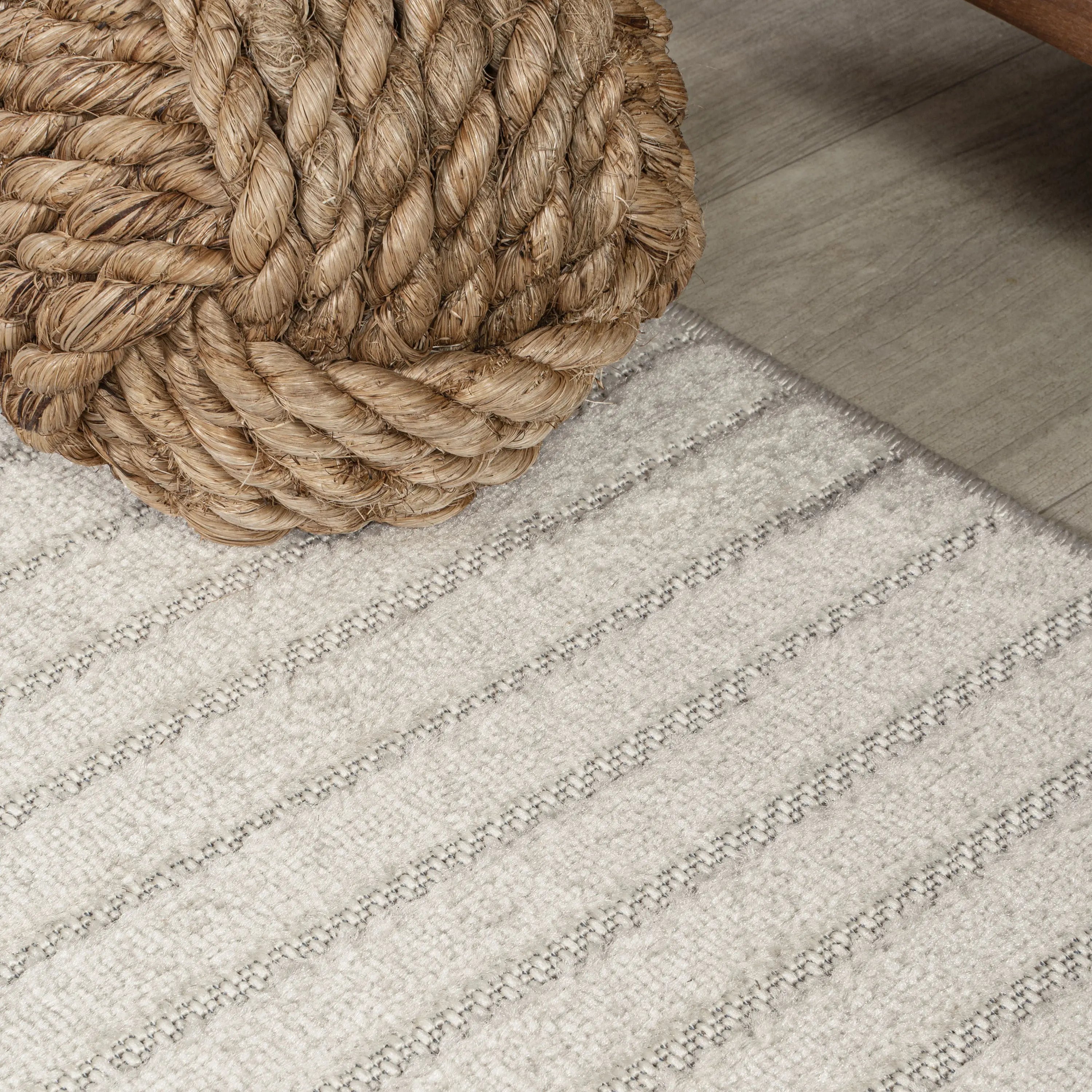 8' Ivory And Cream Round Striped Indoor Outdoor Area Rug Homeroots Outdoor