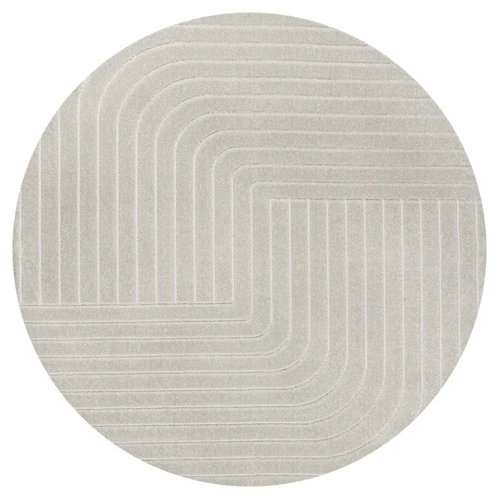 8' Ivory And Cream Round Striped Indoor Outdoor Area Rug Homeroots Outdoor