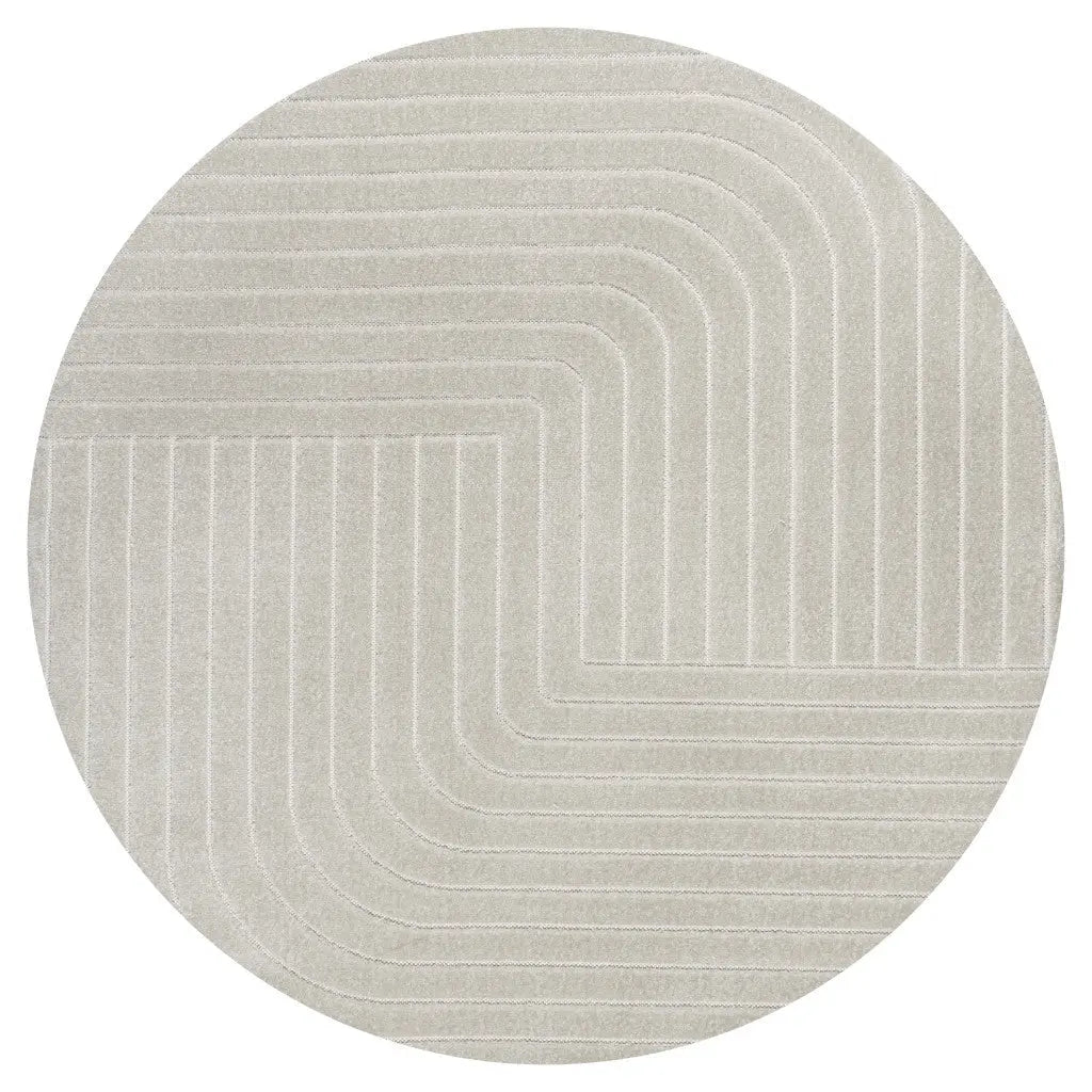 8' Ivory And Cream Round Striped Indoor Outdoor Area Rug Homeroots Outdoor