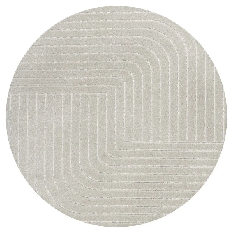 8' Ivory And Cream Round Striped Indoor Outdoor Area Rug Homeroots Outdoor
