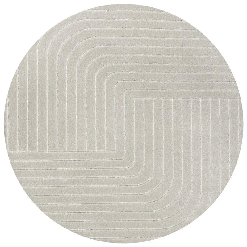 8' Ivory And Cream Round Striped Indoor Outdoor Area Rug Homeroots Outdoor