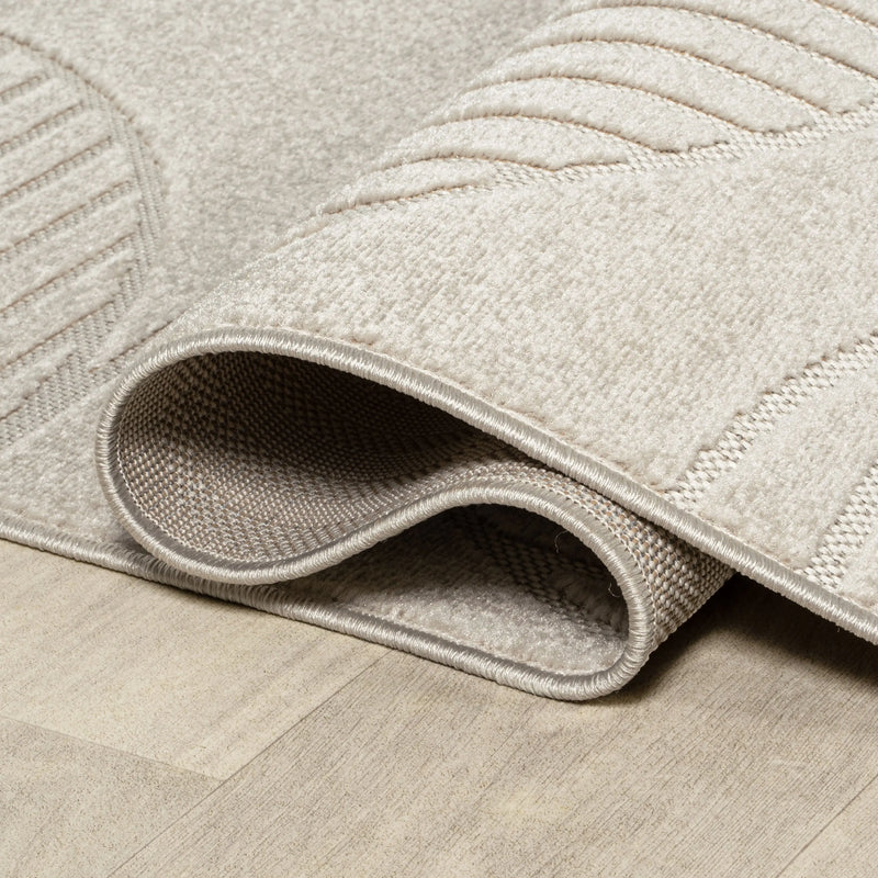 8' Ivory And Cream Round Striped Indoor Outdoor Area Rug Homeroots Outdoor