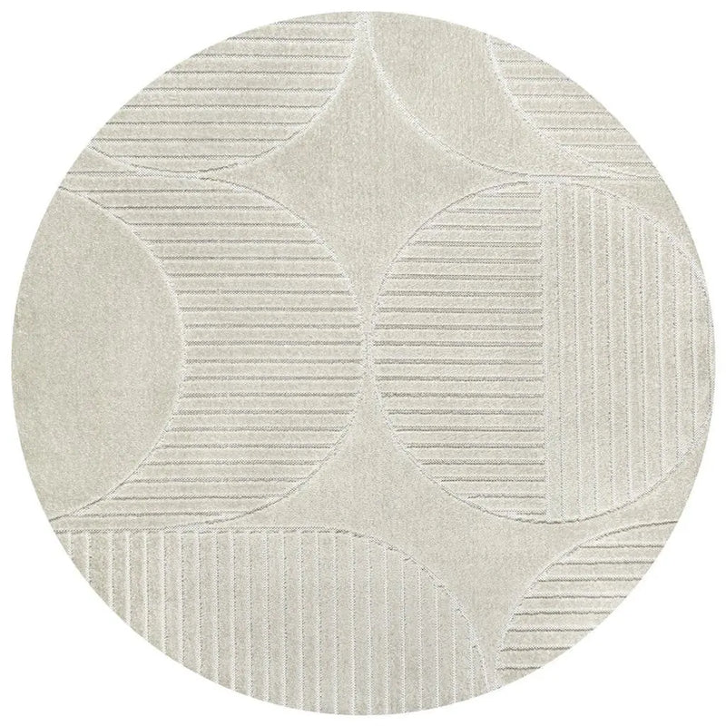 8' Ivory And Cream Round Striped Indoor Outdoor Area Rug Homeroots Outdoor