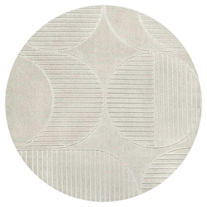 8' Ivory And Cream Round Striped Indoor Outdoor Area Rug Homeroots Outdoor