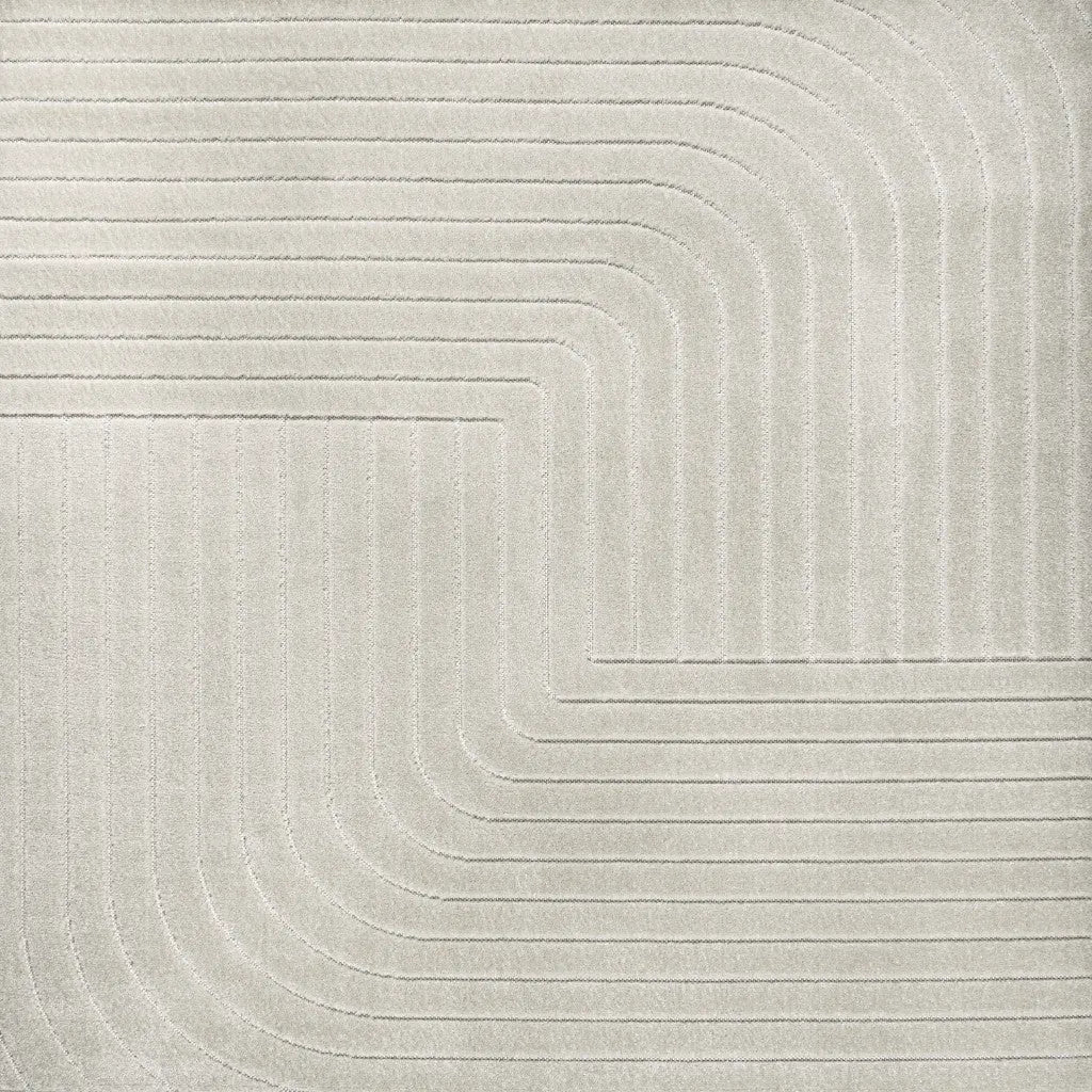 8' Ivory And Cream Square Striped Indoor Outdoor Area Rug Homeroots Outdoor
