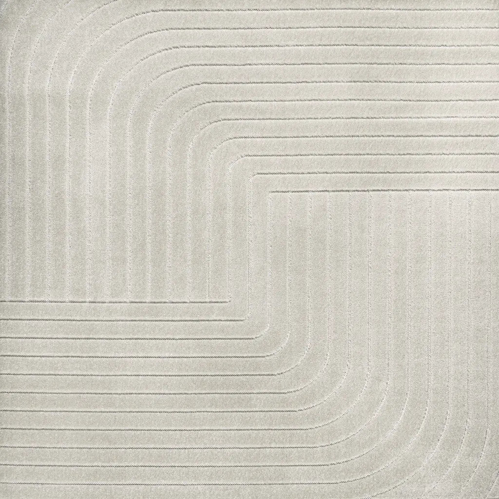 8' Ivory And Cream Square Striped Indoor Outdoor Area Rug Homeroots Outdoor