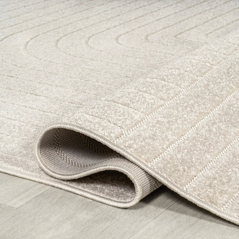 8' Ivory And Cream Square Striped Indoor Outdoor Area Rug Homeroots Outdoor