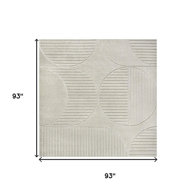 8' Ivory And Cream Square Striped Indoor Outdoor Area Rug Homeroots Outdoor