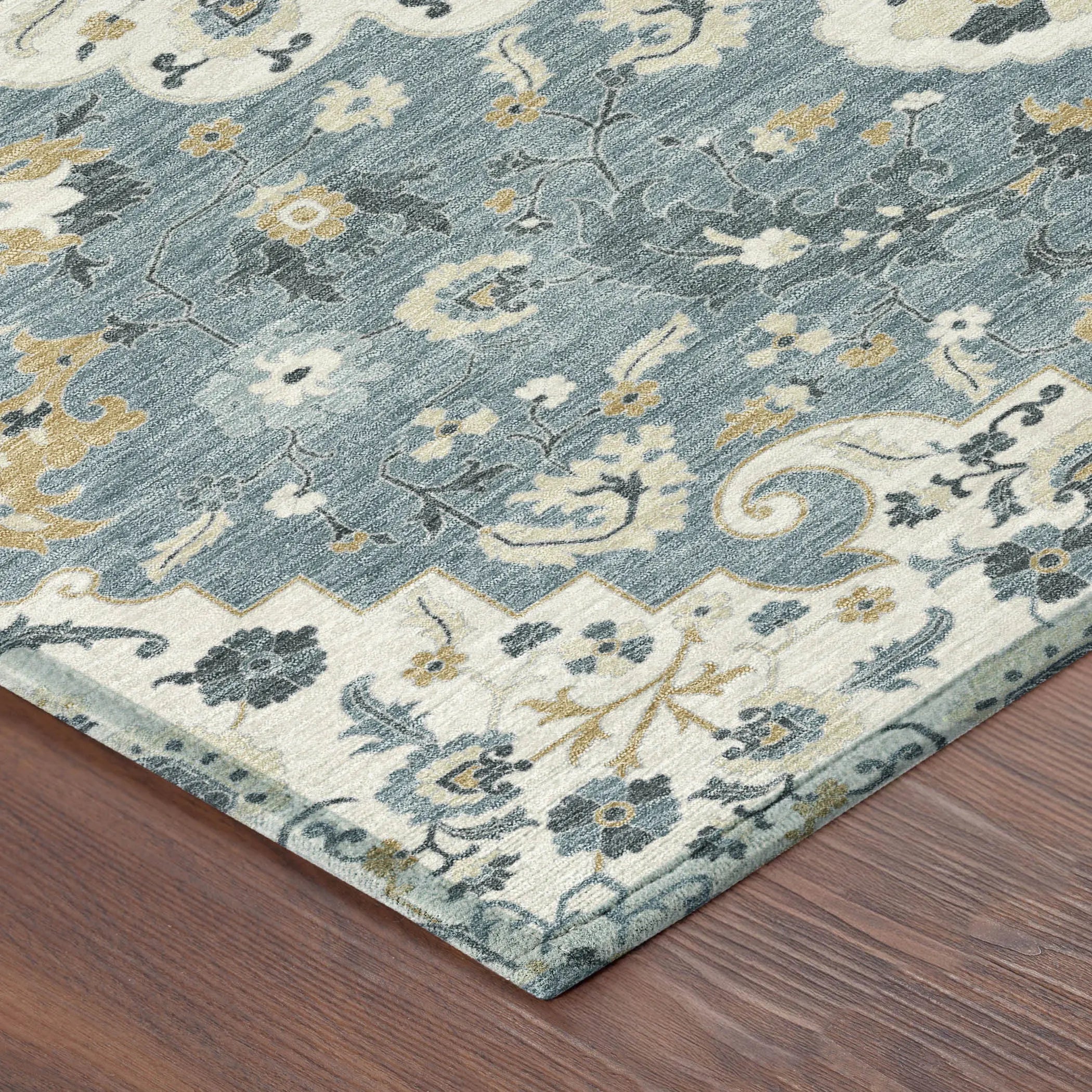 8' Ivory And Denim Blue Round Floral Medallion Washable Indoor Outdoor Area Rug Homeroots Outdoor