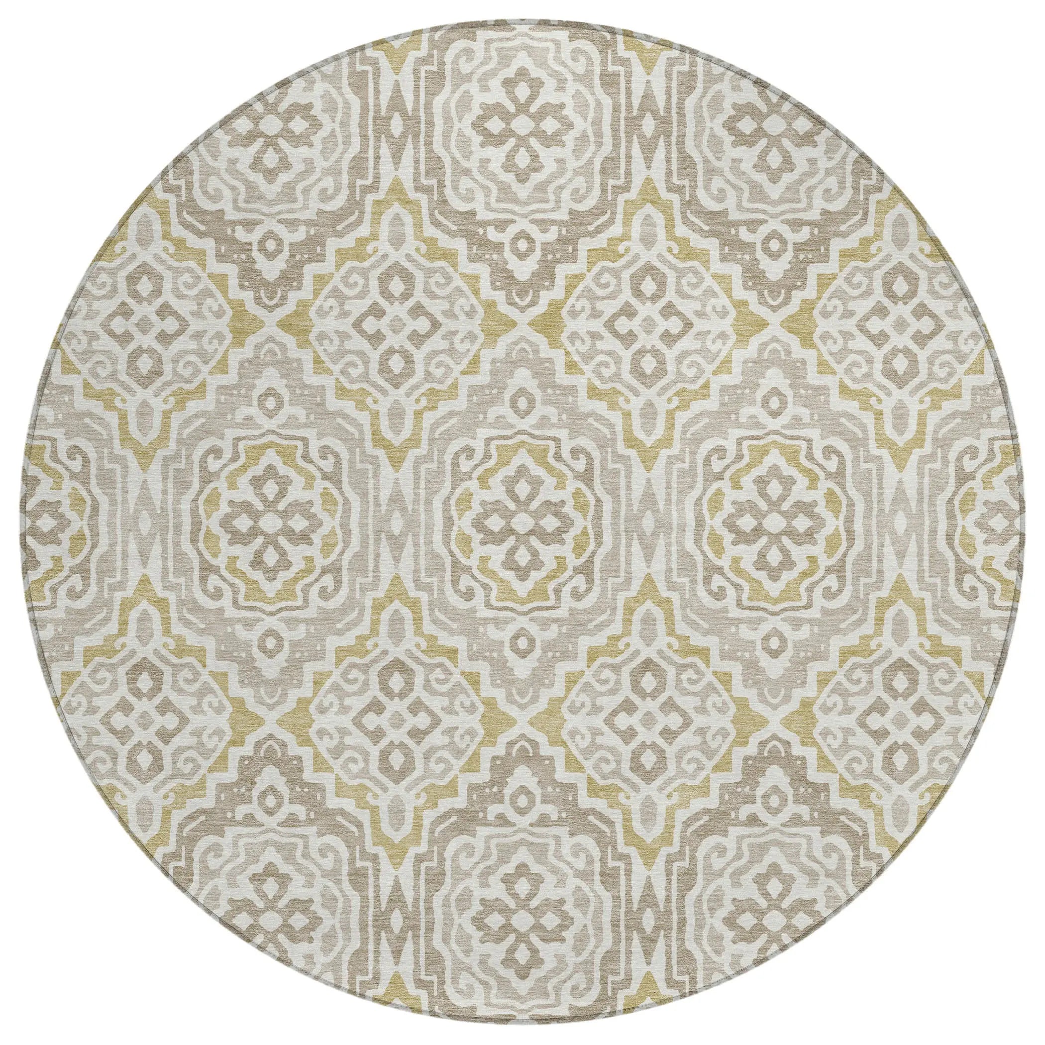 8' Ivory And Denim Blue Round Tribal Washable Indoor Outdoor Area Rug Homeroots Outdoor