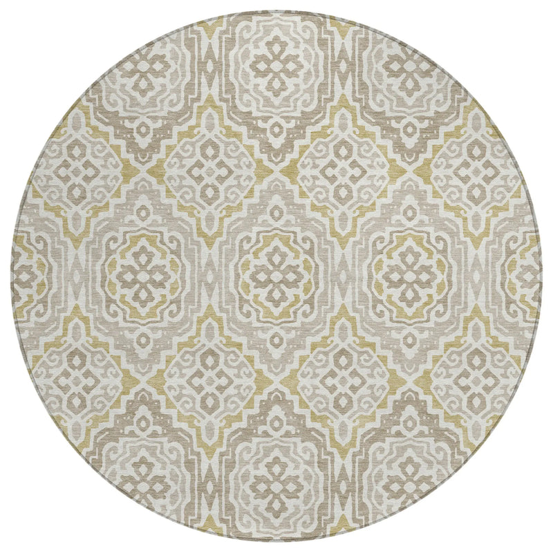 8' Ivory And Denim Blue Round Tribal Washable Indoor Outdoor Area Rug Homeroots Outdoor