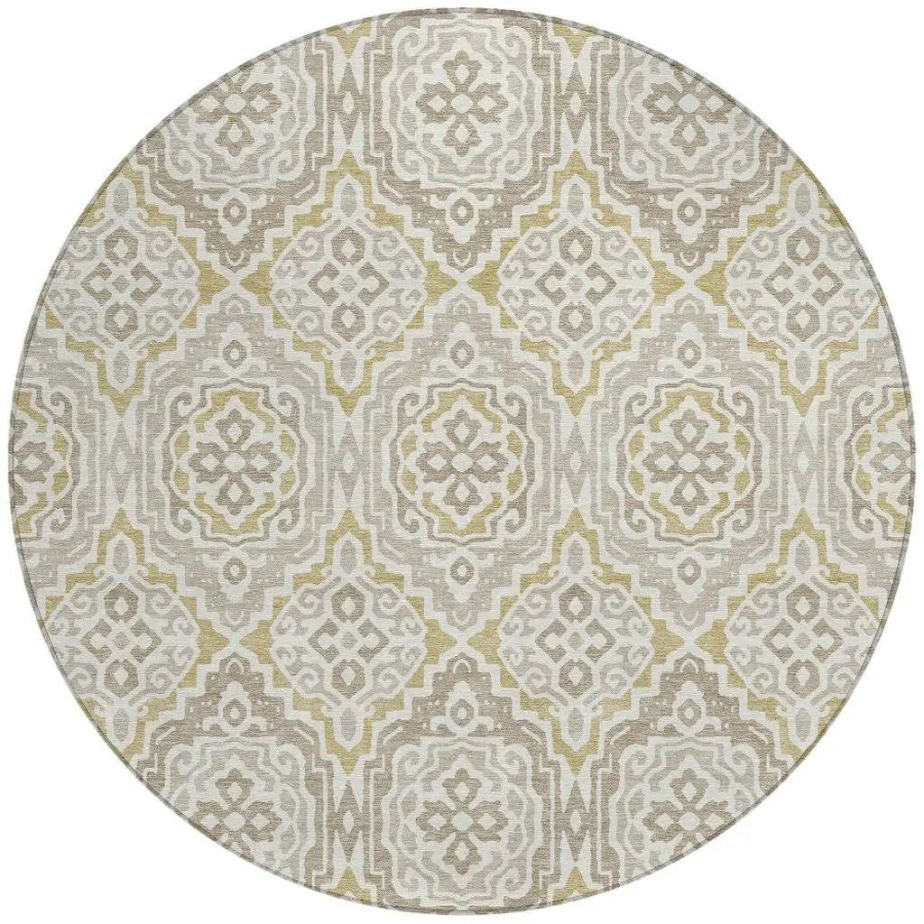 8' Ivory And Denim Blue Round Tribal Washable Indoor Outdoor Area Rug Homeroots Outdoor