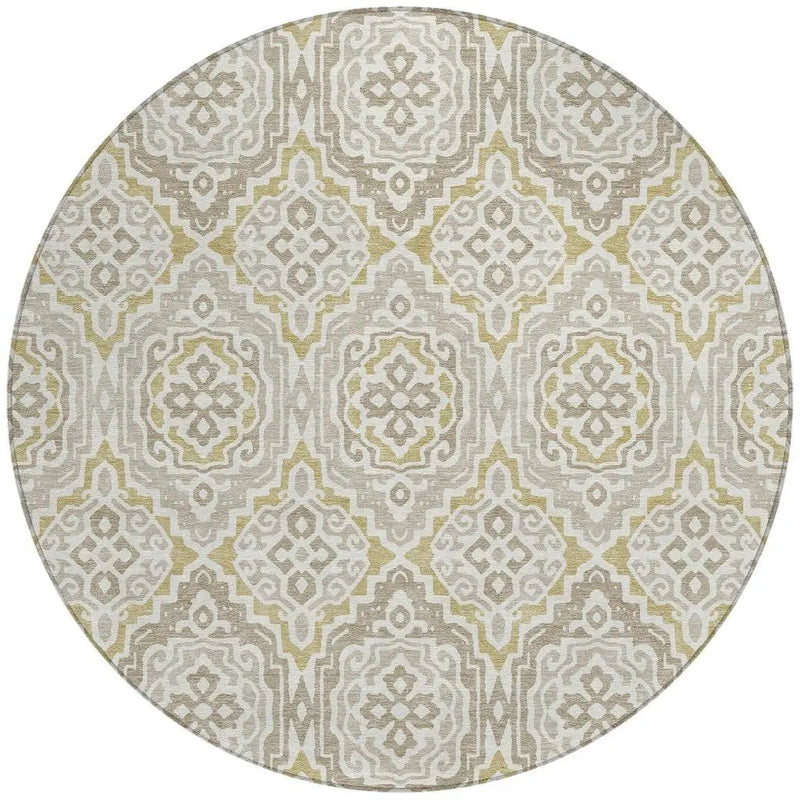 8' Ivory And Denim Blue Round Tribal Washable Indoor Outdoor Area Rug Homeroots Outdoor