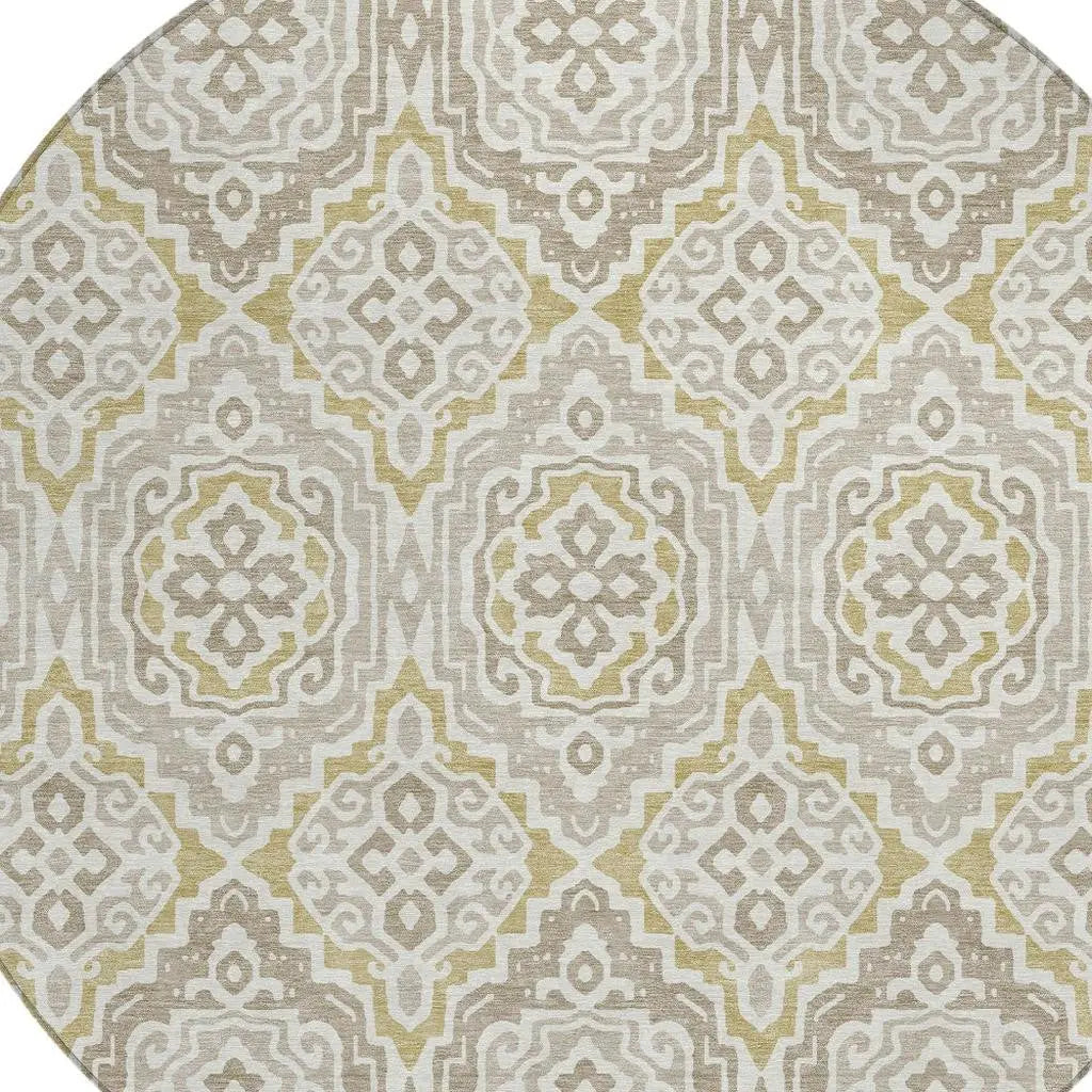 8' Ivory And Denim Blue Round Tribal Washable Indoor Outdoor Area Rug Homeroots Outdoor