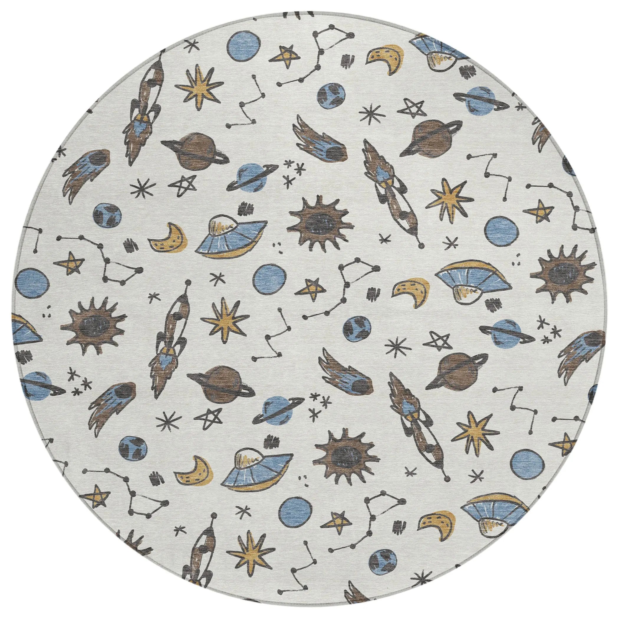 8' Ivory And Gold Round Animal Print Washable Indoor Outdoor Area Rug Homeroots Outdoor