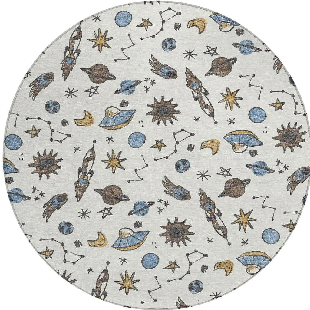 8' Ivory And Gold Round Animal Print Washable Indoor Outdoor Area Rug Homeroots Outdoor