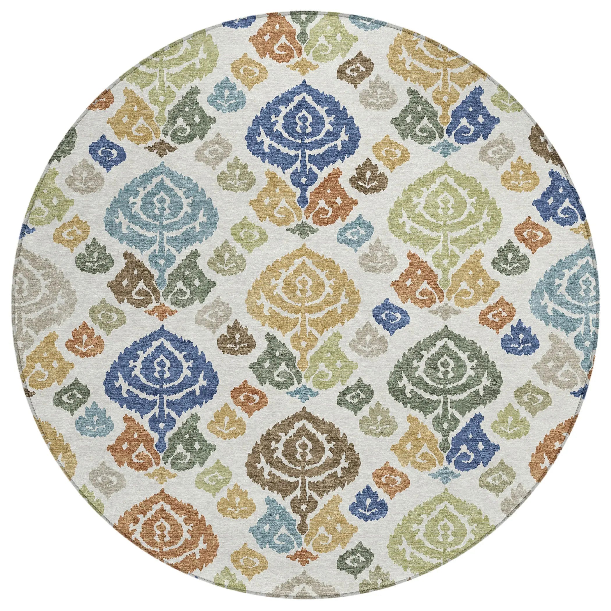 8' Ivory And Gold Round Damask Washable Indoor Outdoor Area Rug Homeroots Outdoor