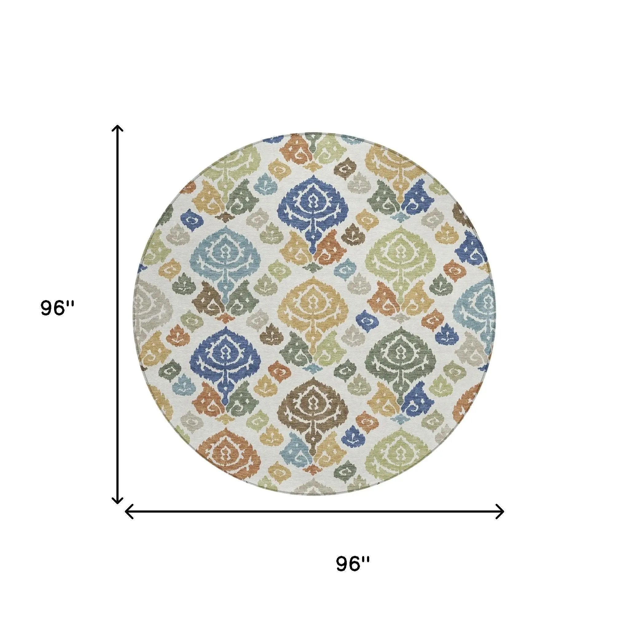 8' Ivory And Gold Round Damask Washable Indoor Outdoor Area Rug Homeroots Outdoor
