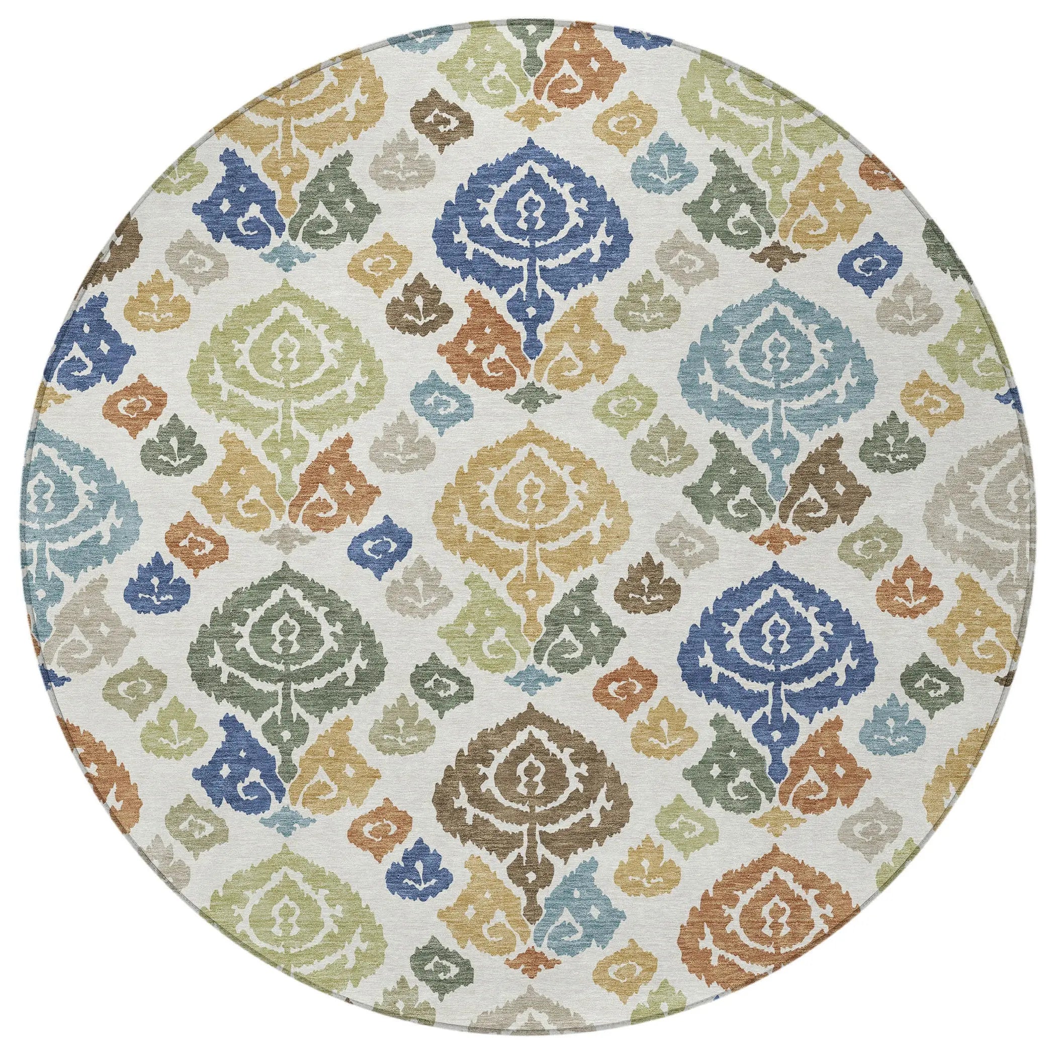 8' Ivory And Gold Round Damask Washable Indoor Outdoor Area Rug Homeroots Outdoor