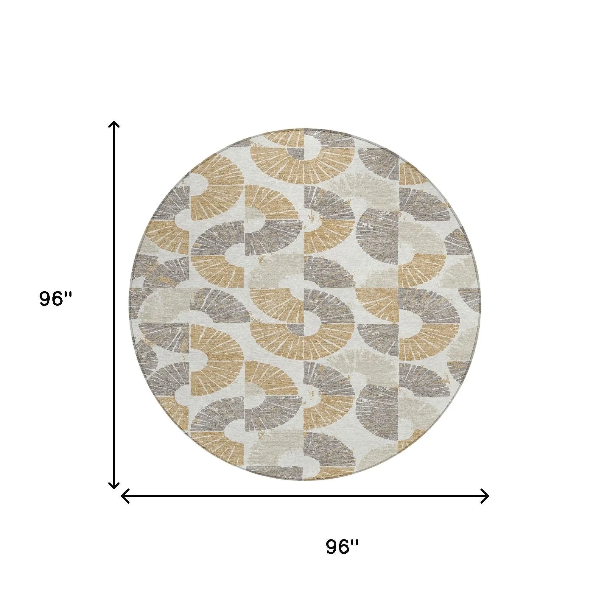 8' Ivory And Gold Round Geometric Washable Indoor Outdoor Area Rug Homeroots Outdoor