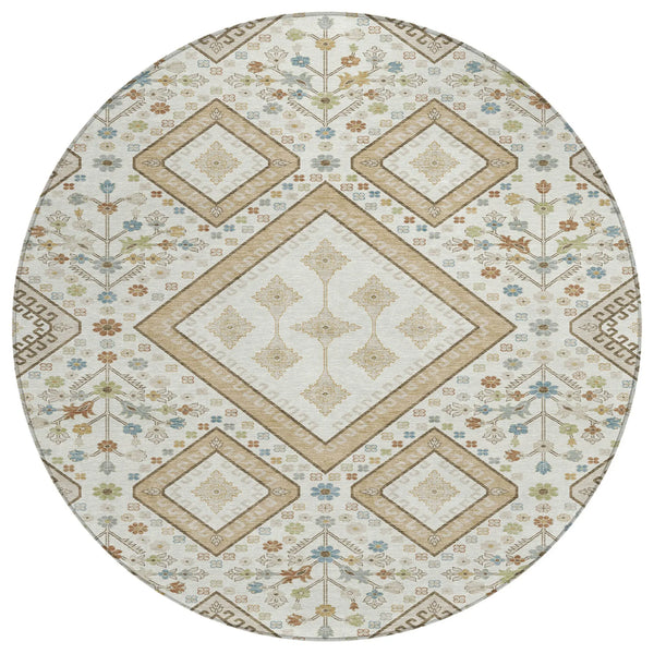8' Ivory And Gold Round Medallion Washable Indoor Outdoor Area Rug Homeroots Outdoor