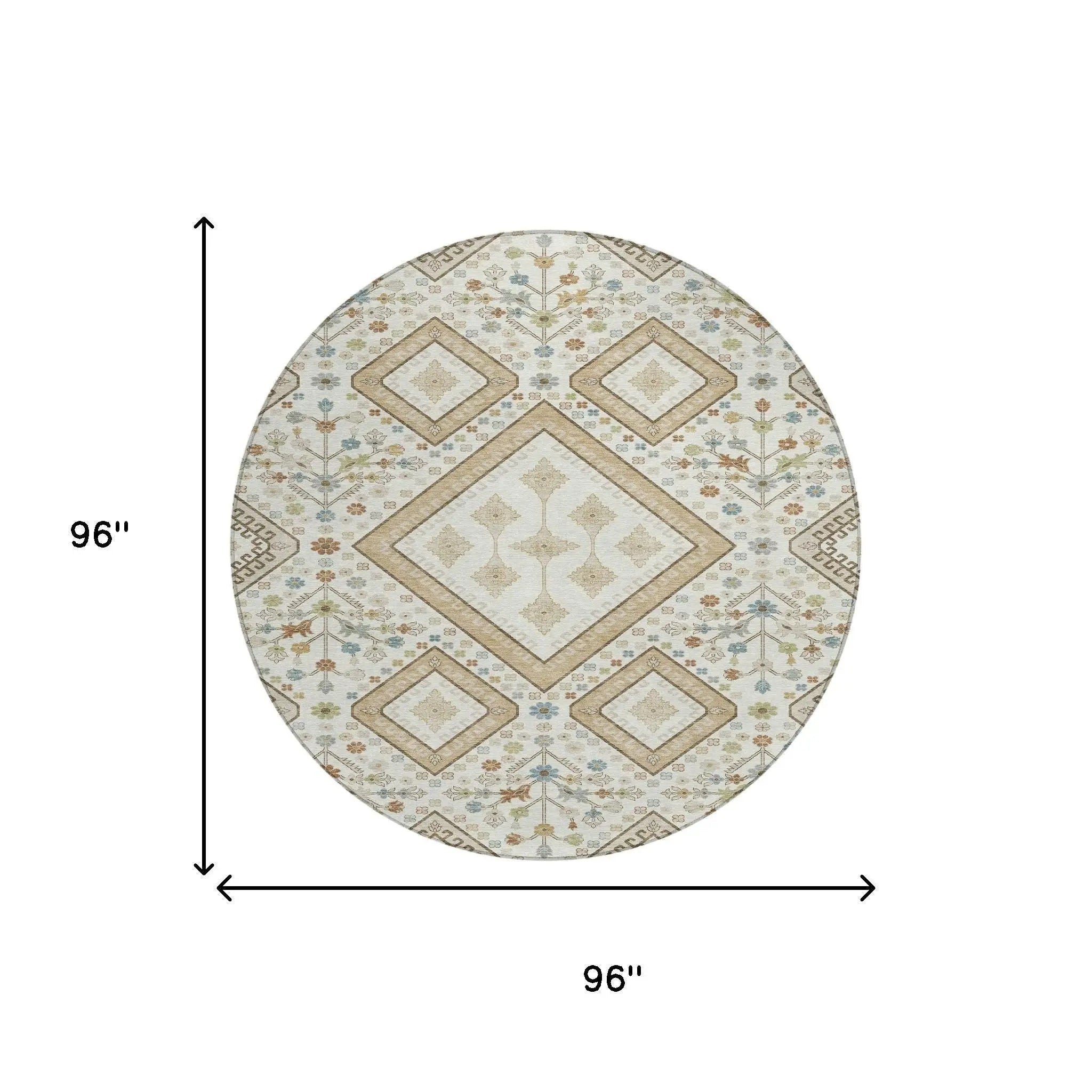 8' Ivory And Gold Round Medallion Washable Indoor Outdoor Area Rug Homeroots Outdoor