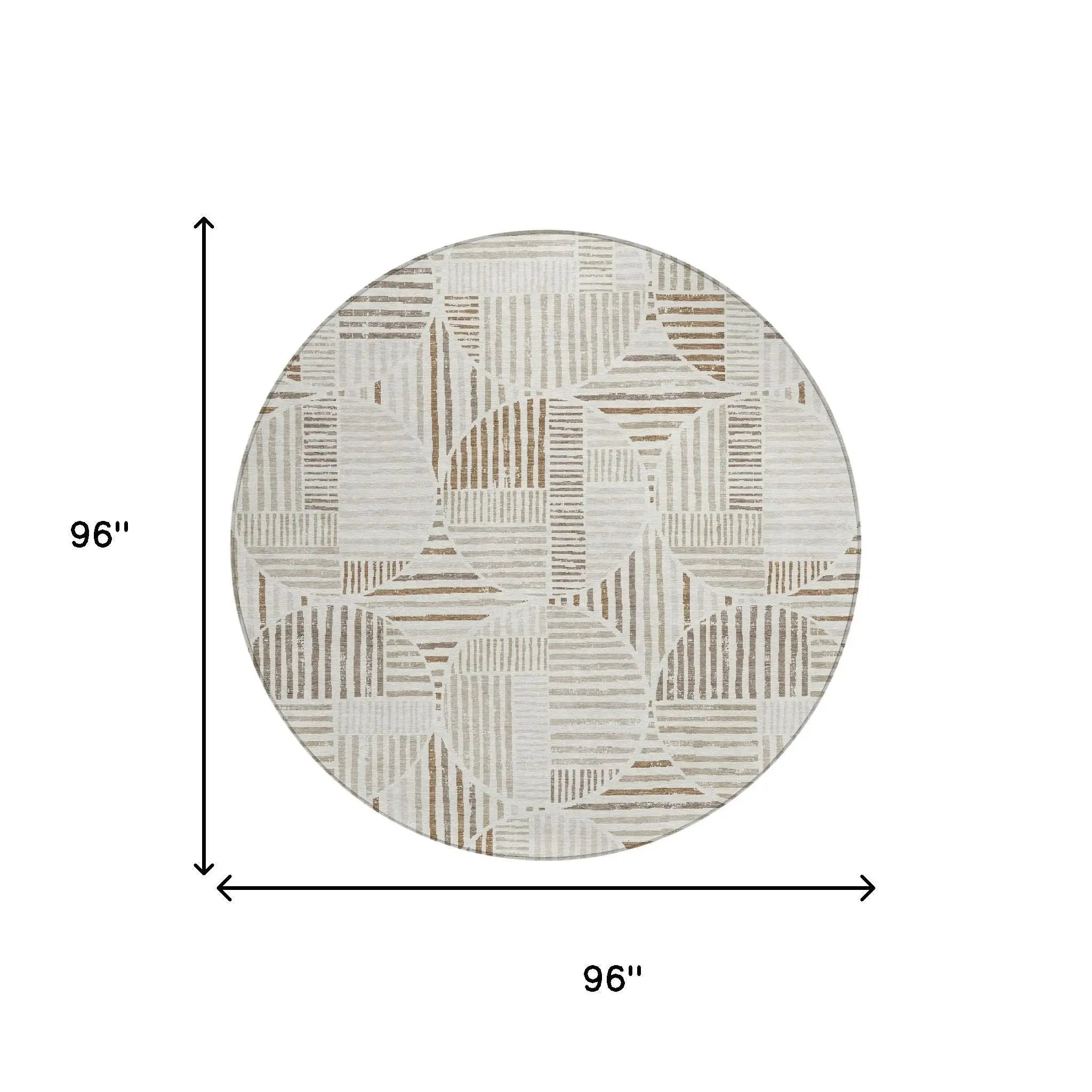 8' Ivory And Graphite Round Geometric Washable Indoor Outdoor Area Rug Homeroots Outdoor