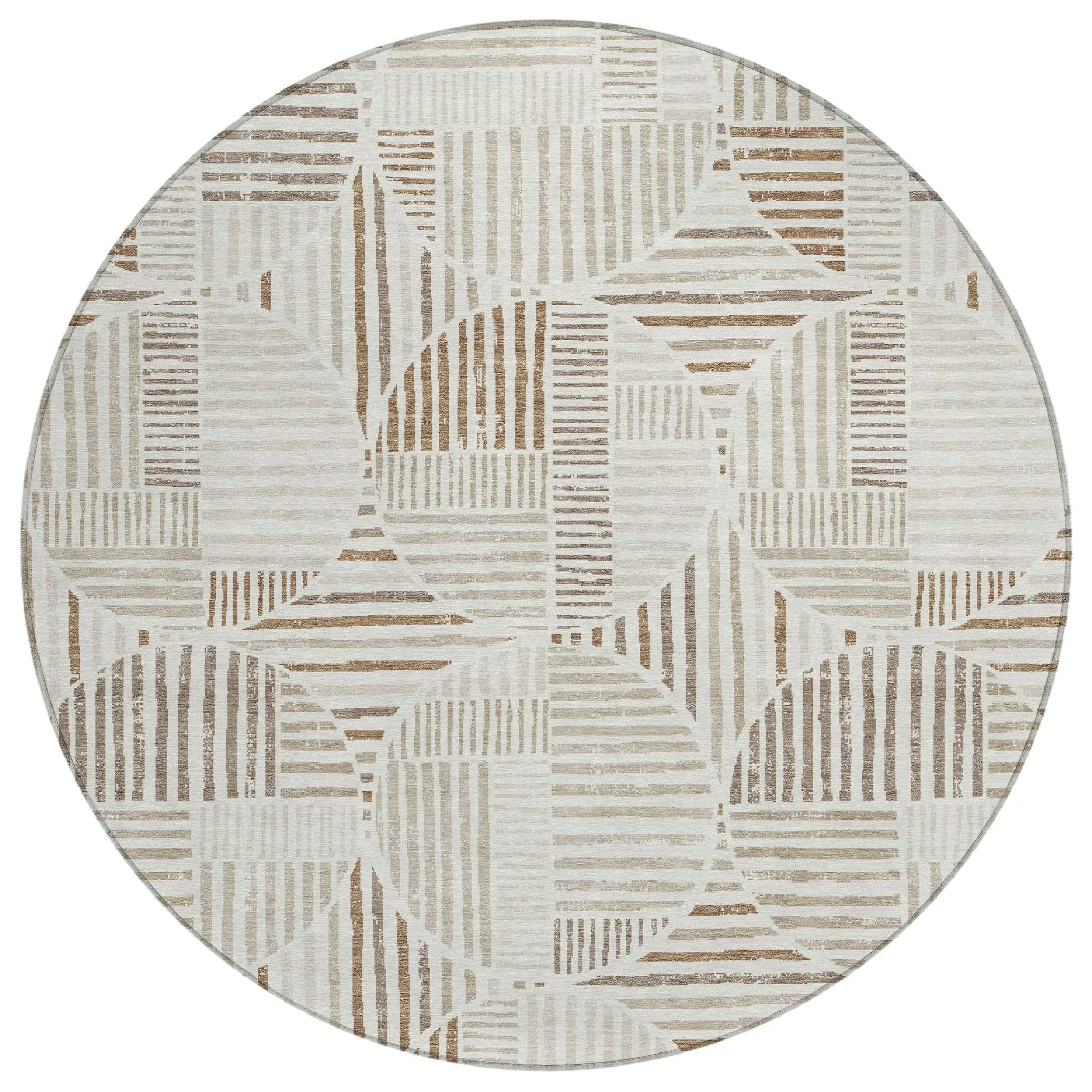 8' Ivory And Graphite Round Geometric Washable Indoor Outdoor Area Rug Homeroots Outdoor