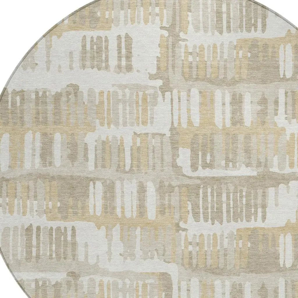 8' Ivory And Gray Round Abstract Washable Indoor Outdoor Area Rug Homeroots Outdoor